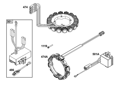 Alternator Group Diagram and Parts List for 543477-3324-H7 400000 - 699999 Briggs and Stratton Engine